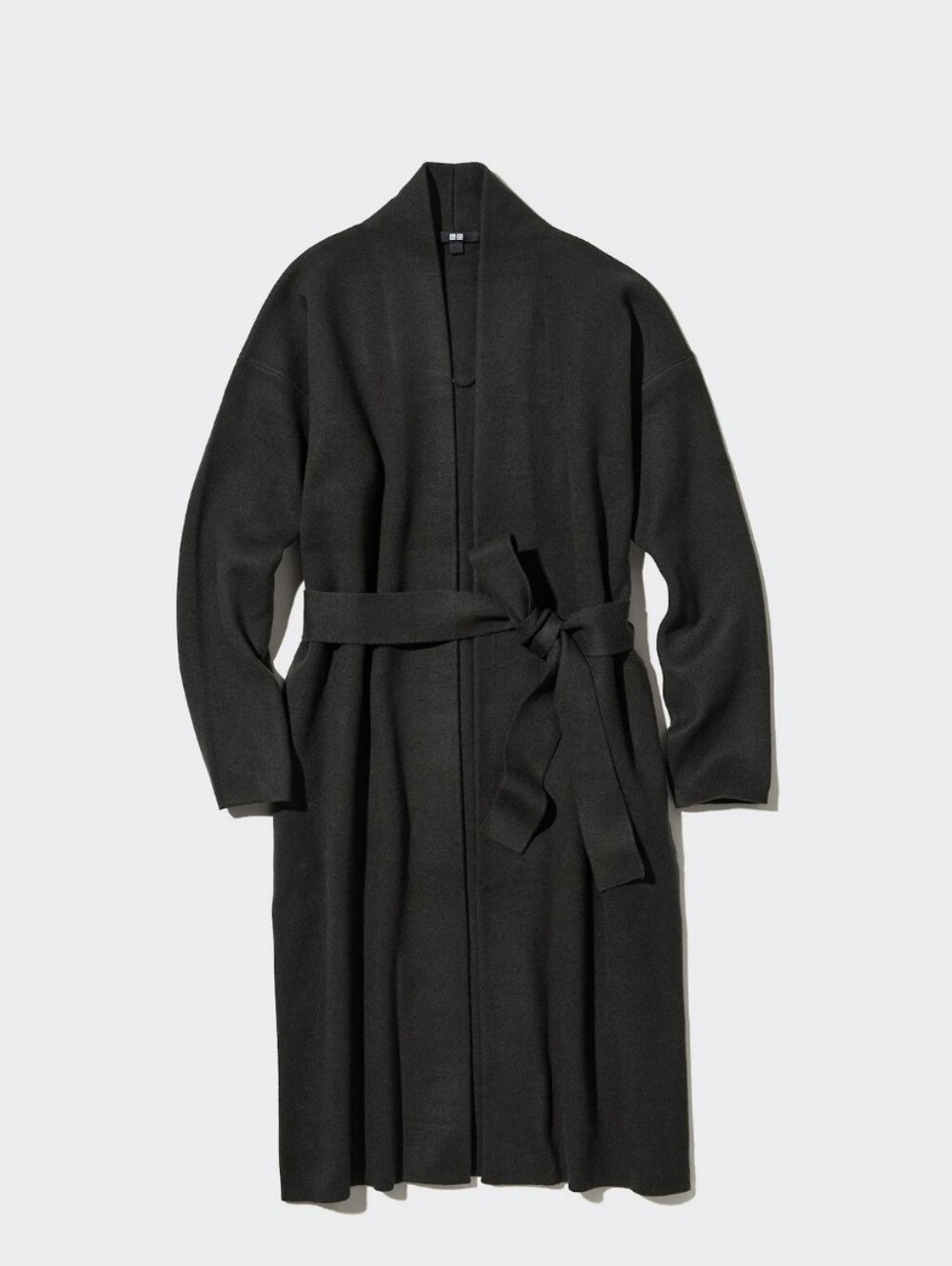 Uniqlo Souffle Yarn Belted Knitted Coat. Black. Size XL.